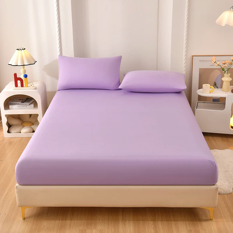 Solid Fitted Sheet 100% Polyester Soft Comfortable Breathble Bedding Set  for Home Bed Mattress (No Pillowcase）