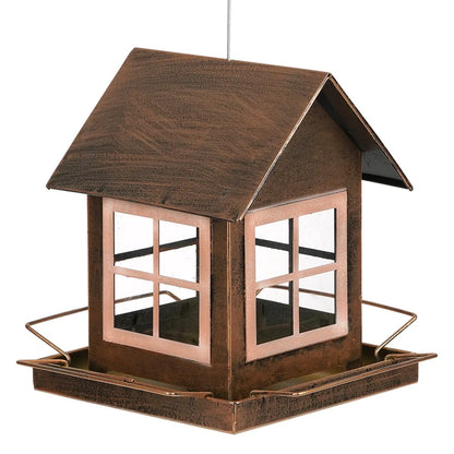 Country Style Hanging Bird Feeder House Shape Large Capacity Bird Food Bowl Windproof Metal Parrot Feeding Station Porch