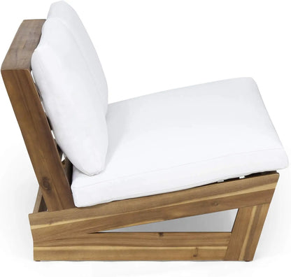 Great Deal Furniture Kaitlyn Outdoor Acacia Wood Loveseat with Cushions, Teak and White