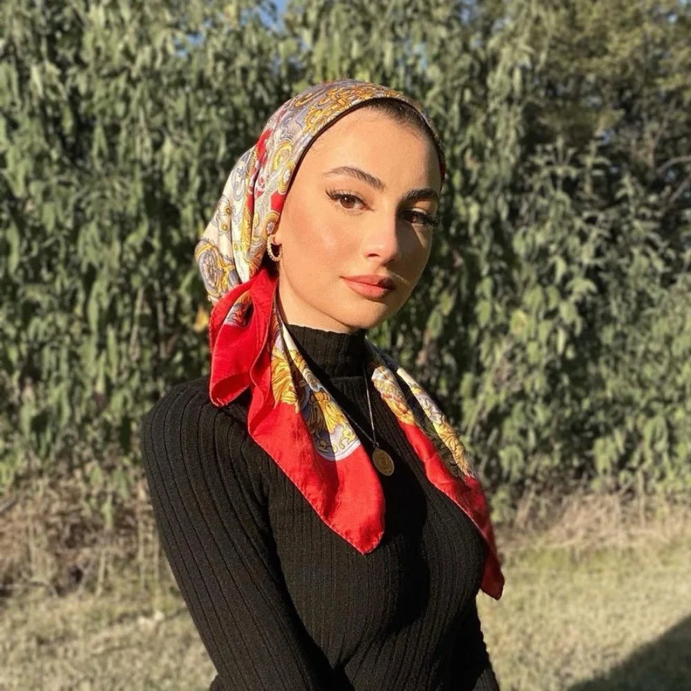 Head Scarf Women Pirate Costume Accessories Silk Red Bandana for Hair Wrapping Soft Neckerchief Silk Foulard Satin