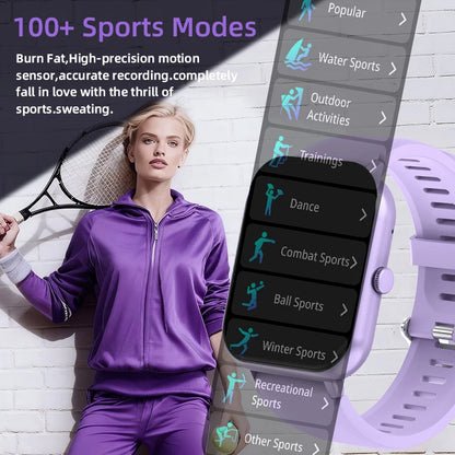 LIGE Sleep Monitoring Smart Watch 1.83” HD Screen Bluetooth Call Pedometer IP67 Waterproof 100+ Sports Modes Smartwatch Men Lady