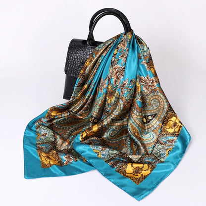 Head Scarf Women Luxury Brand Square Silk Foulard Satin Bandana Summer Soft Neckerchief Hijab Hair Scarves For Ladies