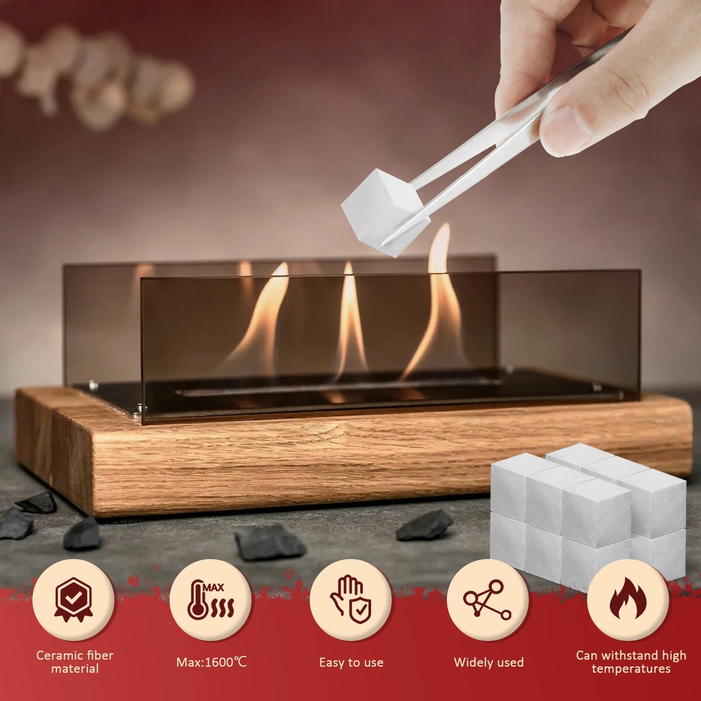 48Pcs Tabletop Fire Pit Temperature Resistant Ceramic Wool Wick Ceramic Wool Wick Sponge Extend Burning Time Table Top Firepit