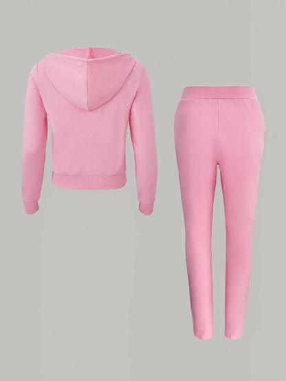 Women's Pink Zipper Hoodie and Sweatpants Set