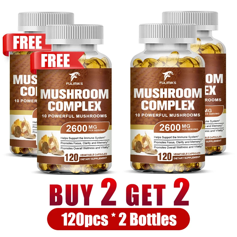 Buy 1 Get 1 Free! Organic Mushroom Complex Supplement, Adaptogenic Blend for Immune Support, Brain Focus & Natural Energy