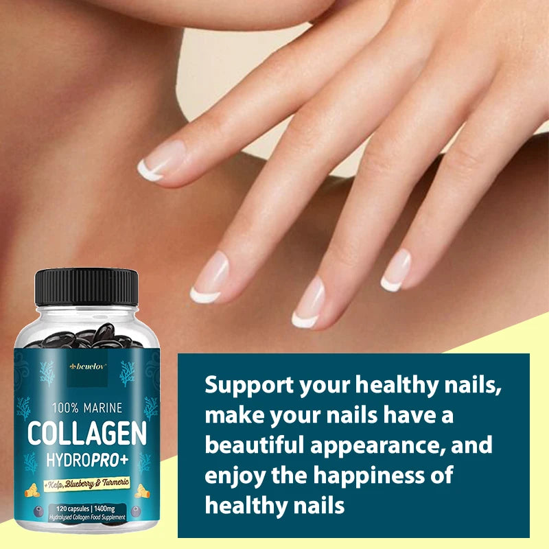 Potent Marine Collagen - with Kelp, Blueberry & Turmeric - 1400mg Hydrolyzed Collagen Supplement for Healthy Hair, Skin & Nails