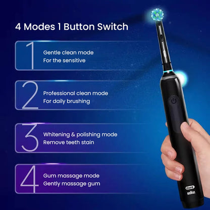 Oral B Pro 4 Ultra Electric Toothbrush 3D Rotation Rechargeable Teeth Brush Pressure Sensor 4 Brushing Modes 2 Min Timer