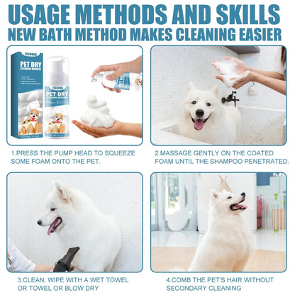  Pet Dry Shampoo Foam, No Water Bath for Pets, Odor Stain Bacteria Itch Relief, Hypoallergenic Coconut Chamomile, Soft Fur, Quic