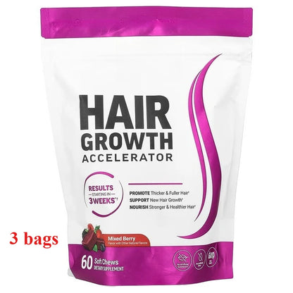 Hair Vitamins Soft Chews with Biotin & Vitamins C E for Women and Men , Berry Flavor,60 Pieces Per Bag