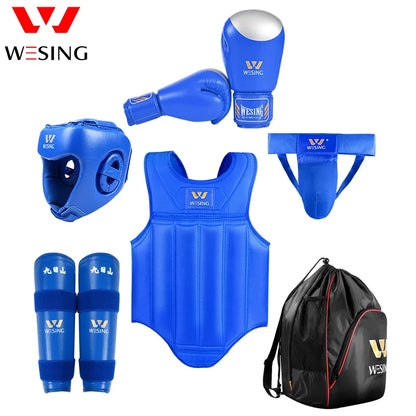 Wesing Wushu Sanda Kickboxing Protection 6 pcs Set Gear Boxing Sand Chest Head Protective Gear
