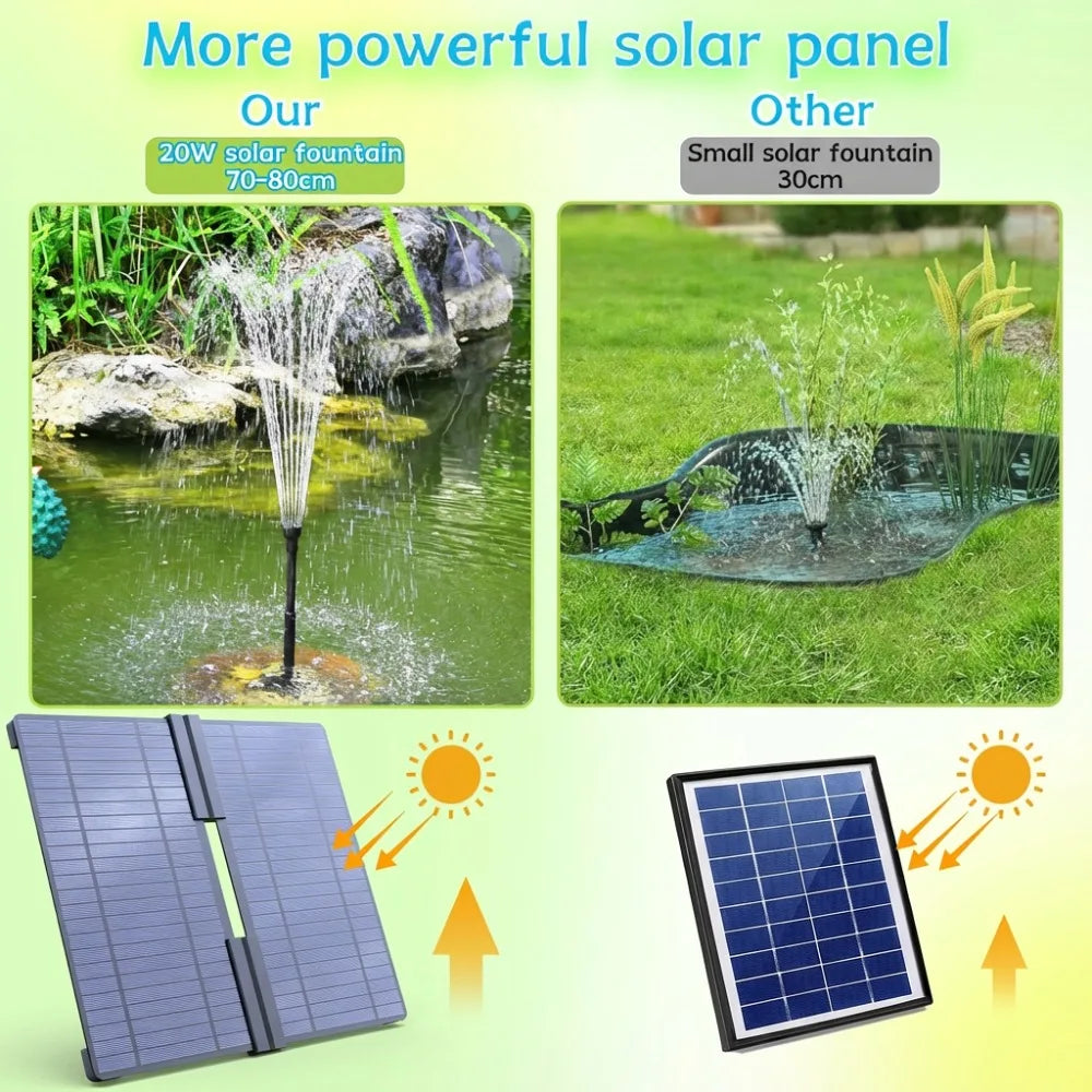 20W Solar Water Fountain, Floor Standing Water Pump, with 6 Nozzles DIY Water Feature, Perfect Landscape Accessory for Pond Pool