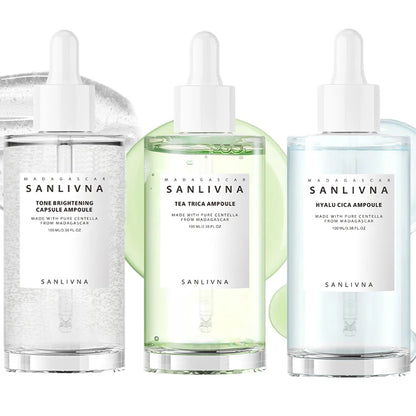 Brighten skin tand revitalizing serum capsules, tea tree facial serum, and moisturizing skincare products improve skin problems.
