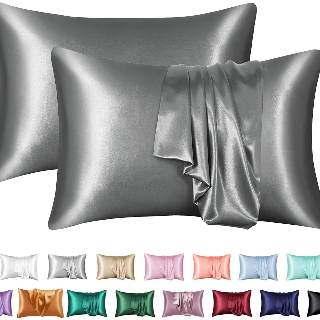 2pcs Satin Pillowcase for Skin and Hair, Satin Pillow Cases Set of 2 Soft Breathable Smooth Cooling Pillow Covers for Sleeping