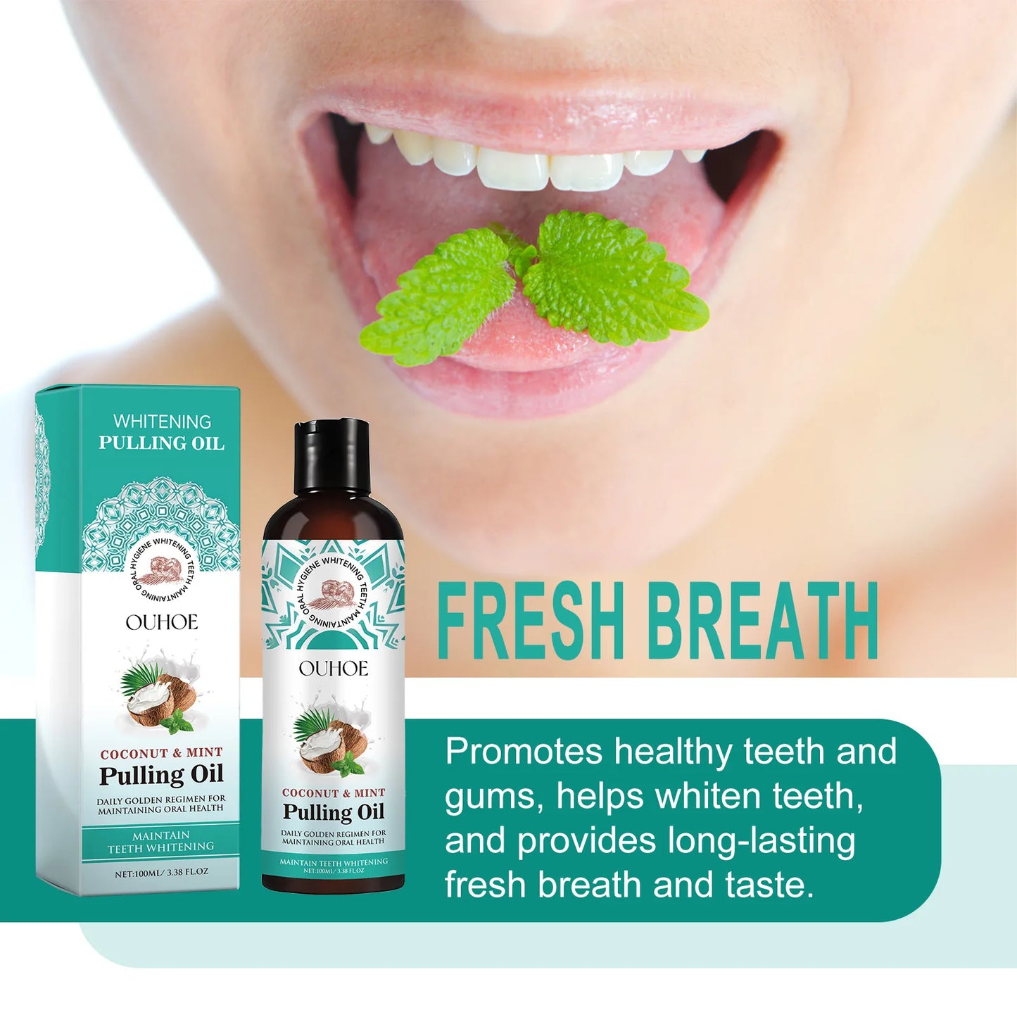 Coconut oil mouthwash removes odor and removes tooth stains Fresh breath care dental care dental care dental cleaning solution