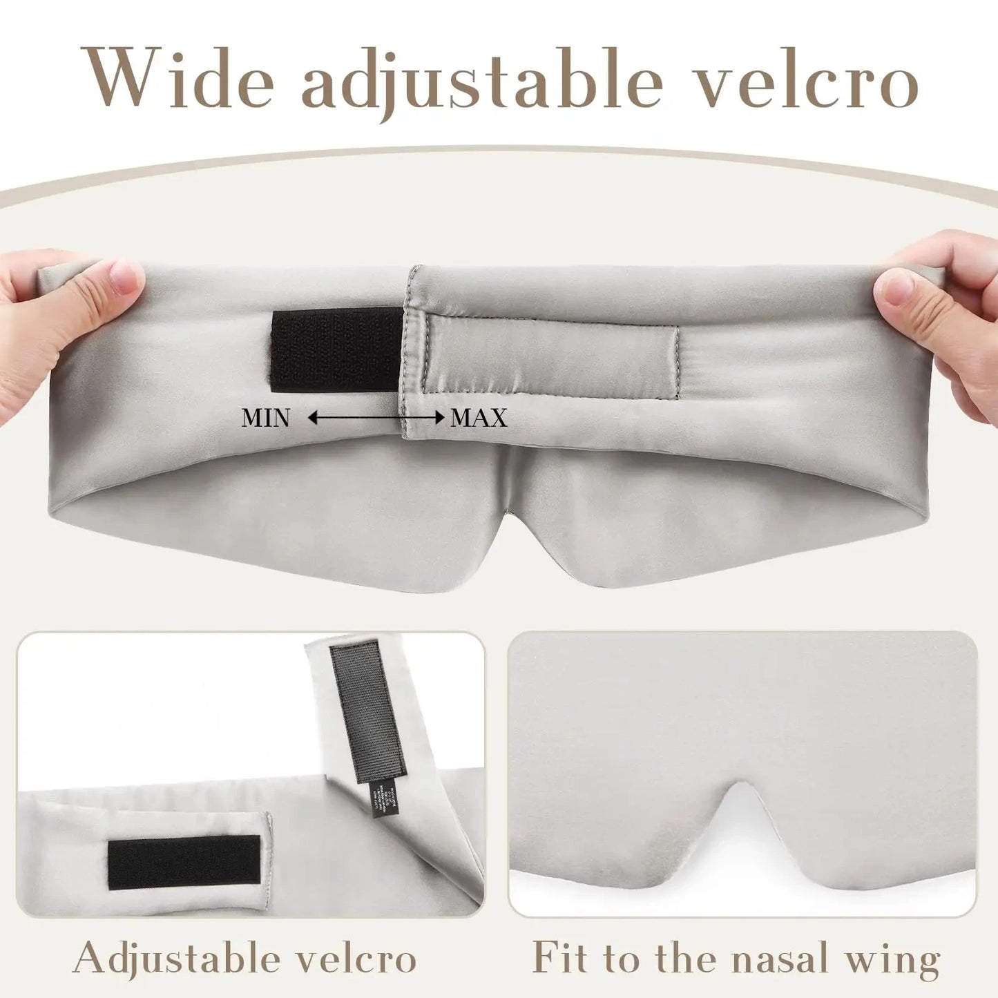 Silk Sleep Mask Soft Pressureless Sleeping Mask 100% Mulberry Silk for Eye Skin Anti Wrinkles,Adjustable Wide Velcro Ear Cover