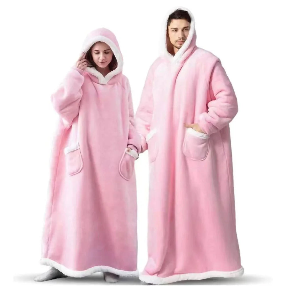 180cm Long Winter Blanket With Sleeves Plush Fleece Wearable Sofa Hooded Blanket Adult Soft Warm Flannel Weighted TV Blankets Ho