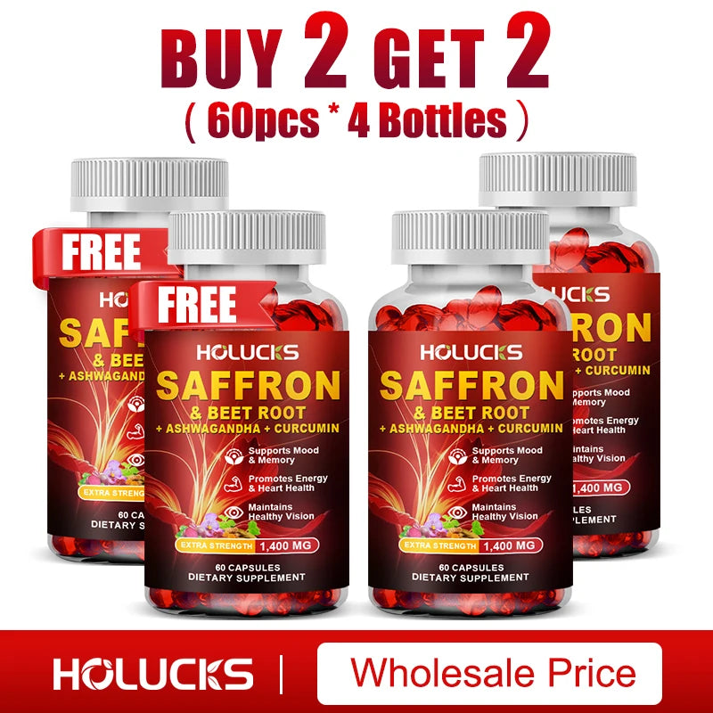 HOLUCKS Natural Saffron Supplement, Boost Energy, Immune, Improve Mood & Focus, Support Eye & Heart Health, for Women Men
