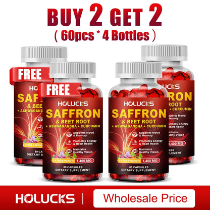 HOLUCKS Natural Saffron Supplement, Boost Energy, Immune, Improve Mood & Focus, Support Eye & Heart Health, for Women Men