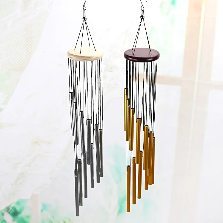 Solid Wood Wind Chimes Metal 12 Aluminum Tube Home Hanging Rotating   Wind Bells Garden, Balcony,  Craft Decoration Gift