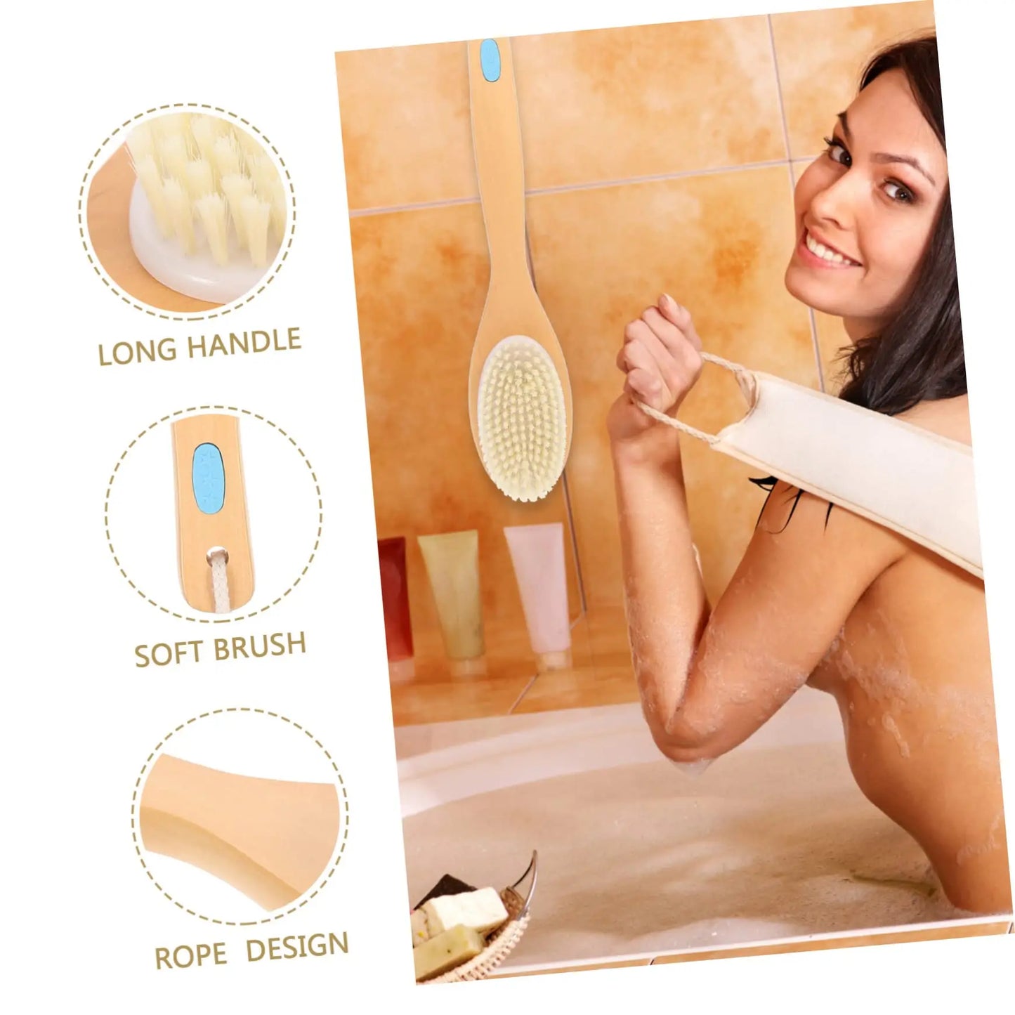 Dry Skin Wood Body Brush Exfoliation Natural Bristle Back Brush Massager Bath Shower Back Spa Scrubber Dry Massage Brush Tools