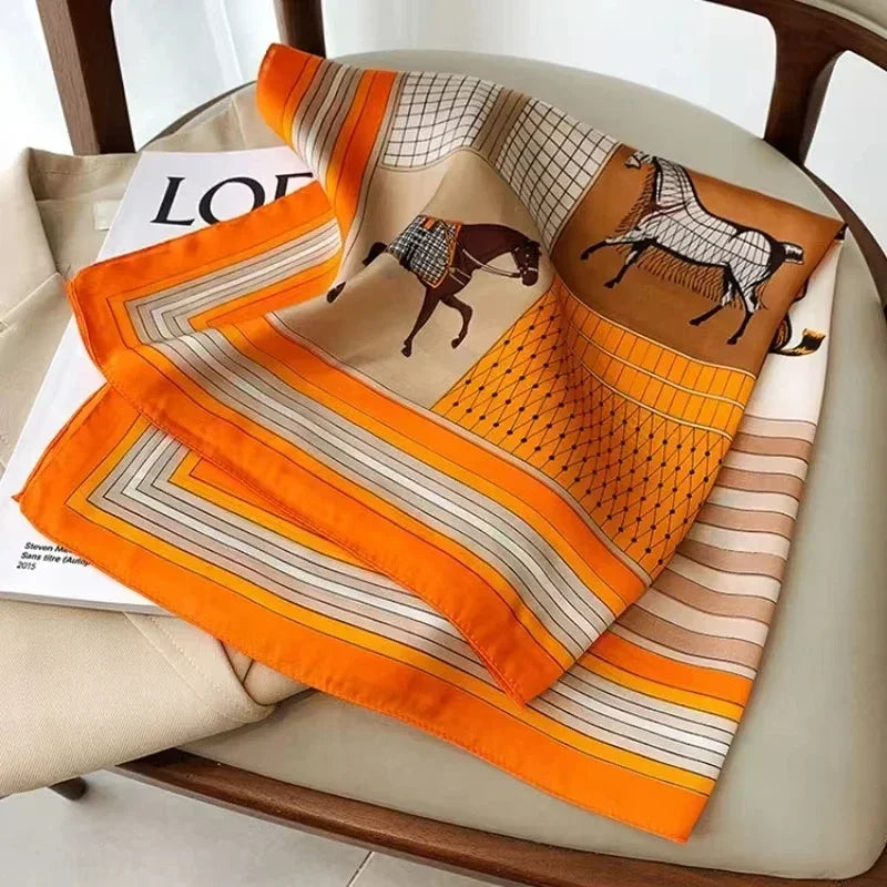 70*70cm Soft Satin Hair Scarf Women Handkerchief Printed Female Square Head Bandana Small Neck Muffler Hijab Lady Girls Scarves