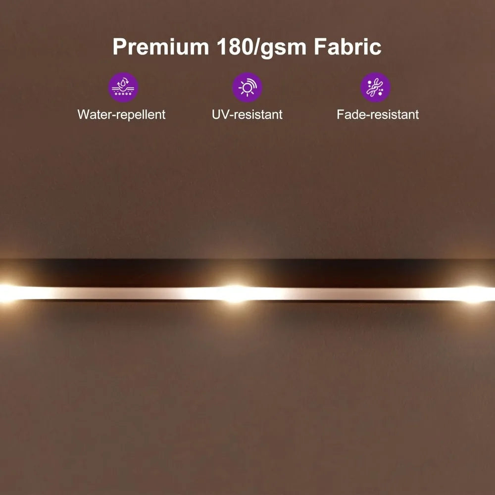 Solar LED Patio Umbrella with Crank, Double-Sided Rectangle Base for Outdoor and Pool Use