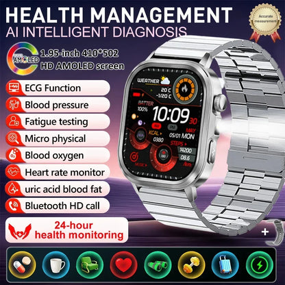 New Accurate Blood Pressure Smart Watch Uric Acid ECG+PPG Blood Oxygen Body Analysis Body Fat LED Flashlight smart watches 2025