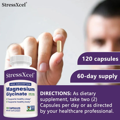 Magnesium Glycine Supplement with High Absorption Rate Supports Sleep, Muscle, Heart, Nerve Health, and Boosts Energy