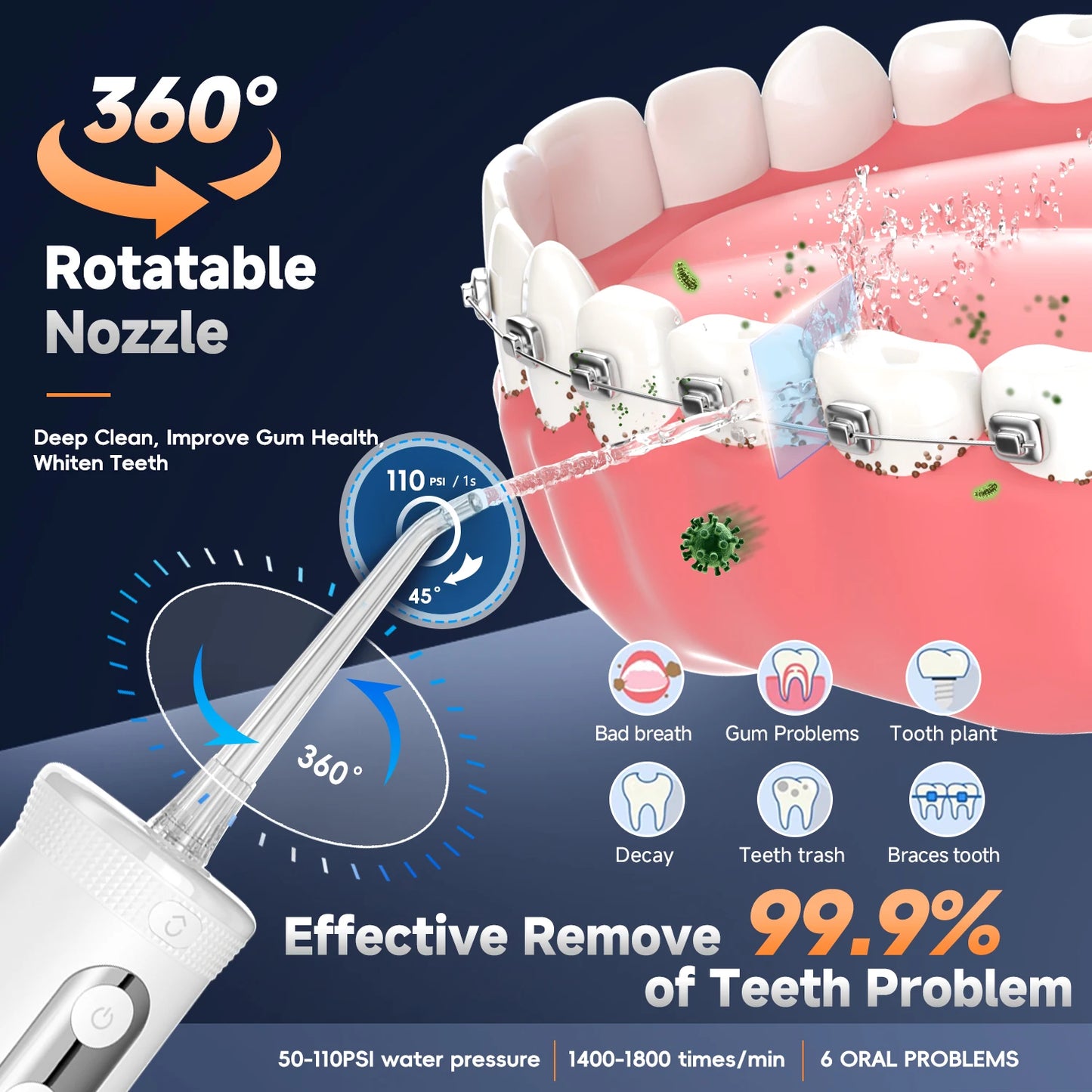 Cordless Water Flosser With 4 Jet Tips 4 Modes 260ML Portable Rechargeable Oral Water Floss IPX7 Waterproof for Gums Care