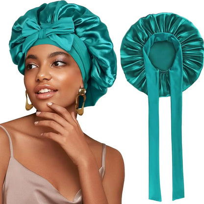 Large Silk Bonnet, Satin Bonnets for Women, Silky Sleep Cap with Tie Band, Braid Bonnet for Sleeping Curly Hair, Silk Hair Wrap,