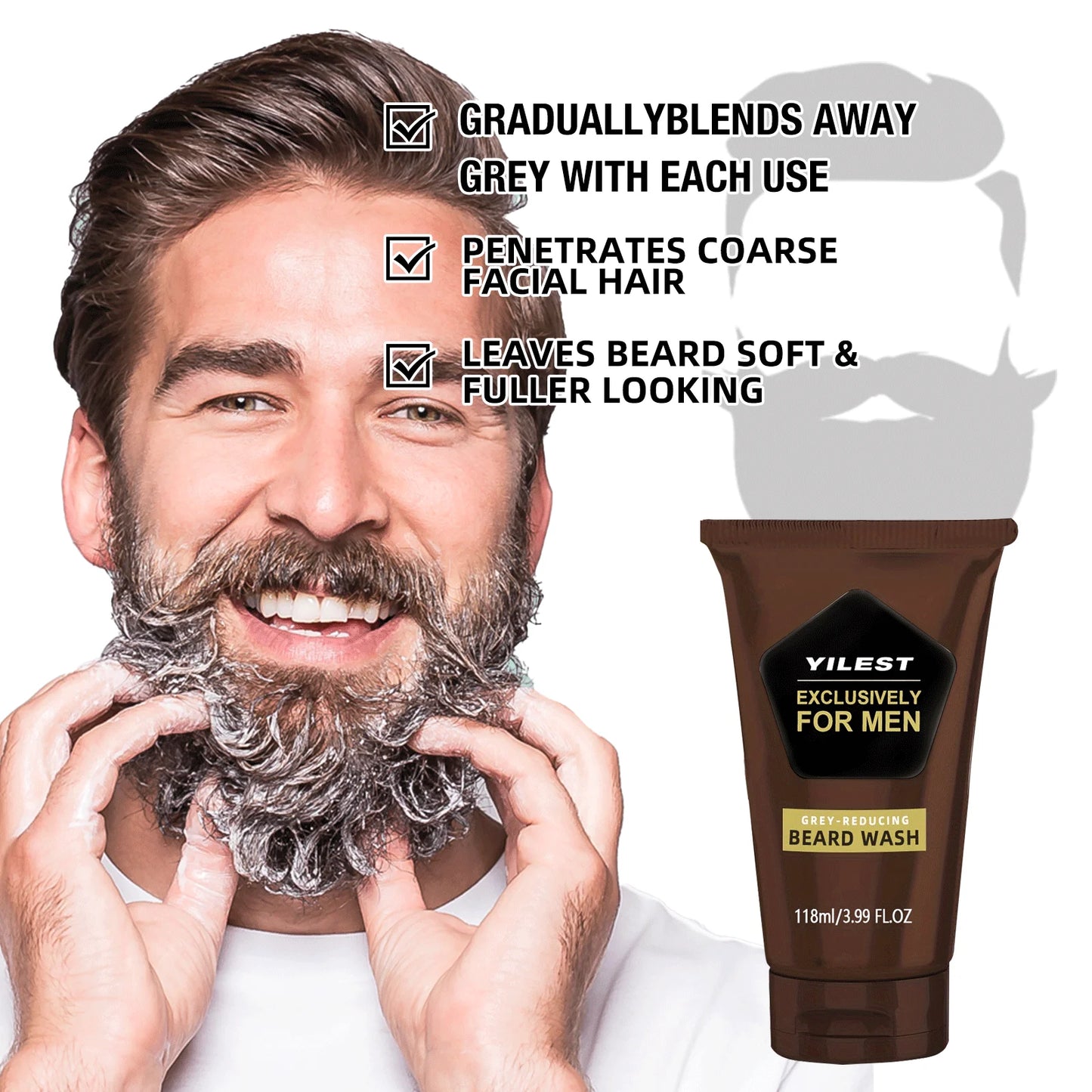 Grey-Reducing Beard Wash Nourishes and Softens Beard Hair Cleaning Facial Hair Prevent Damage and Dryness Men Beard Care 118g