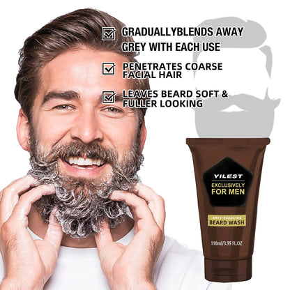 Grey-Reducing Beard Wash Nourishes and Softens Beard Hair Cleaning Facial Hair Prevent Damage and Dryness Men Beard Care 118g