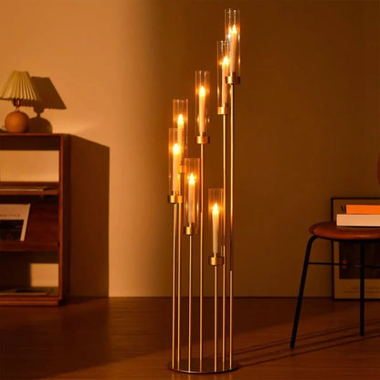 8pcs 7Arm Acrylic Candelabra Table Centerpiece Gold Floor Candle Holder for Table Birthday Party Decor Fit LED Taper Candles