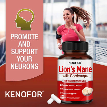 Lion's Mane - Supplement Capsules for Brain Health, Support for Focus, Memory Function - Immune & Nervous System Supplement