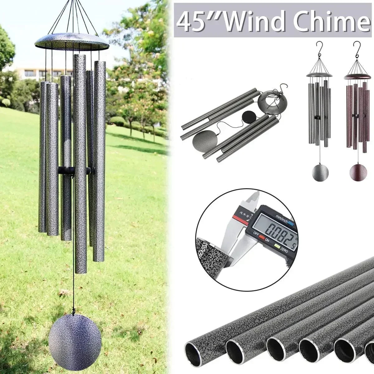 45 Inch Deep Tone Windchime Adjustable Tone Wind Chime Pendant Wind Chimes Bells Balcony Hanging Ornament Garden Home Decorative