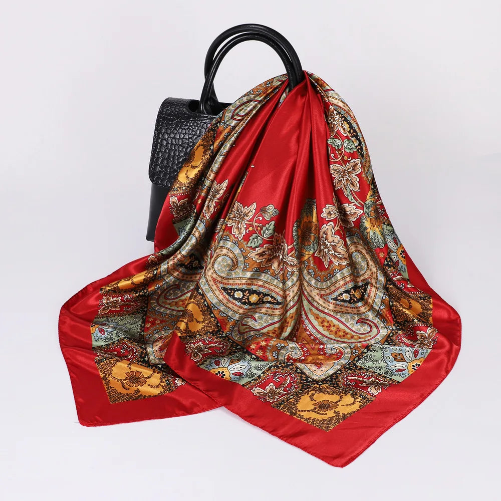 Head Scarf Women Luxury Brand Square Silk Foulard Satin Bandana Summer Soft Neckerchief Hijab Hair Scarves For Ladies