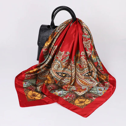 Head Scarf Women Luxury Brand Square Silk Foulard Satin Bandana Summer Soft Neckerchief Hijab Hair Scarves For Ladies