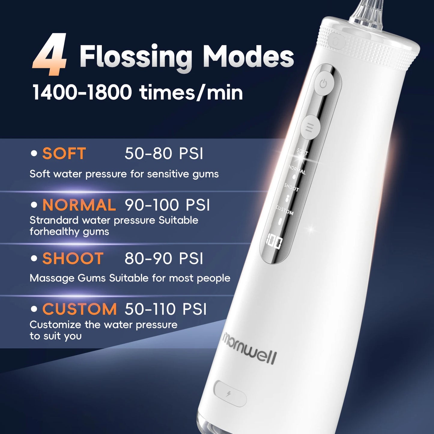 Cordless Water Flosser With 4 Jet Tips 4 Modes 260ML Portable Rechargeable Oral Water Floss IPX7 Waterproof for Gums Care