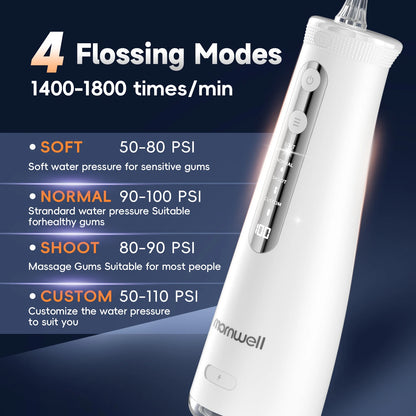 Cordless Water Flosser With 4 Jet Tips 4 Modes 260ML Portable Rechargeable Oral Water Floss IPX7 Waterproof for Gums Care
