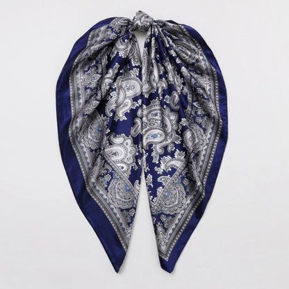 90X90 CM Fashion Print Hair Ribbon Scarf Women Girls Neck Tie Bag Silk Skinny Headscarves Ladies Floral Satin Hair Bandana Wrap