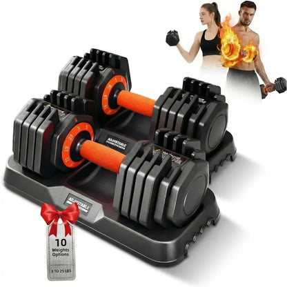 2026 Latest Adjustable Dumbbell Set of 2 Quick Switch Weights in 3lbs Increments 25lbs Pair Weights Dumbbell Set with Storage T