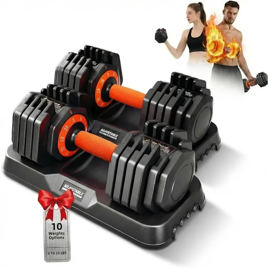 2026 Latest Adjustable Dumbbell Set of 2 Quick Switch Weights in 3lbs Increments 25lbs Pair Weights Dumbbell Set with Storage T