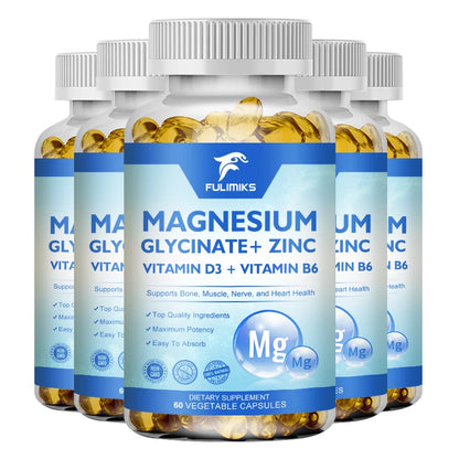 Magnesium Glycinate + Zinc Supplement Capsules, High Absorption, Support Sleep Health, Bone Joint, Brain, Strengthen Immune