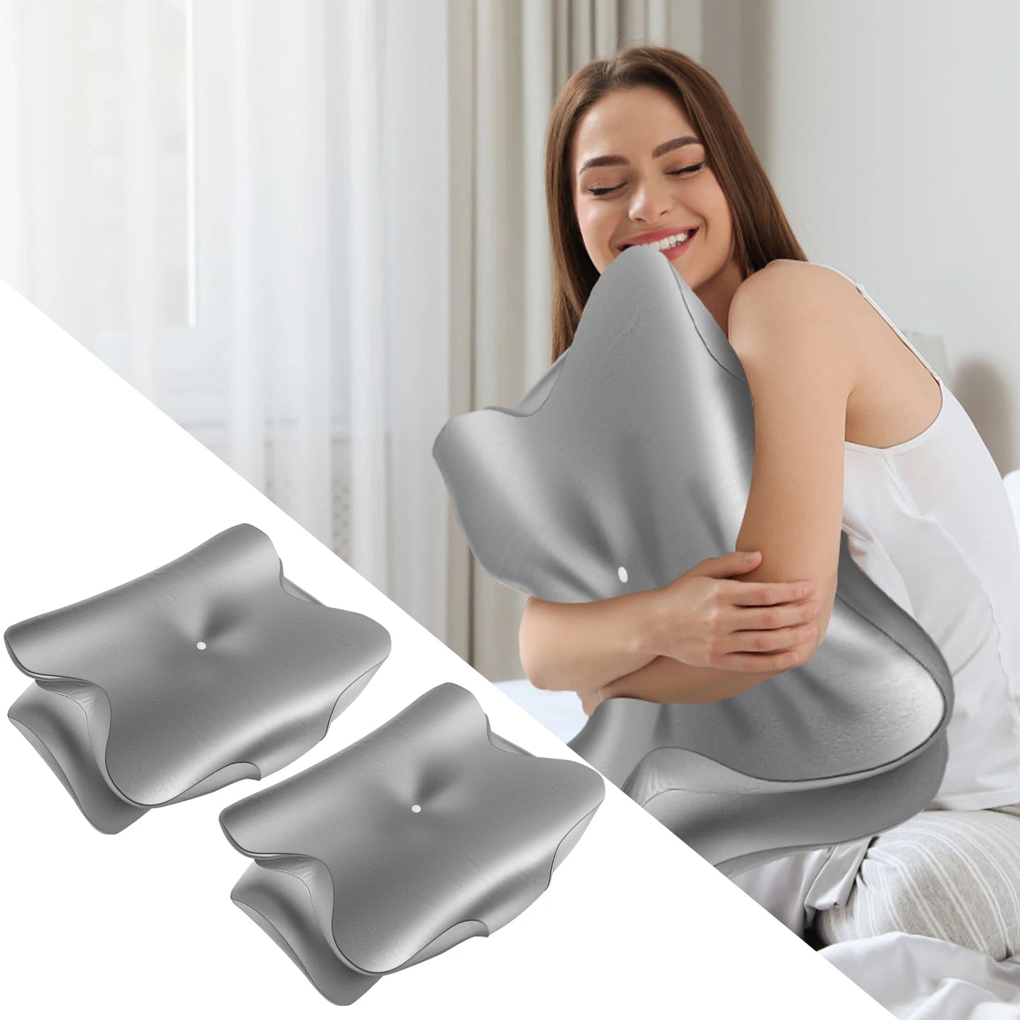 2PCS Smooth Satin Cervical Support Pillow Case Comfortable Machine Washable Ergonomic Sleeping Pillow Cover With Zipper