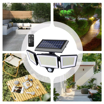 Solar Lights With Remote Motion Sensor 2500 LM Waterproof Lamp 3-Heads Outdoor Solar Yard Lights For Outside Garden Patio Yard