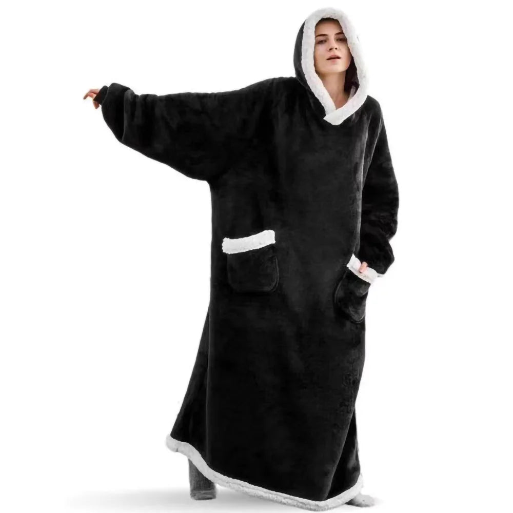 180cm Long Winter Blanket With Sleeves Plush Fleece Wearable Sofa Hooded Blanket Adult Soft Warm Flannel Weighted TV Blankets Ho