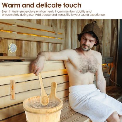 4Pcs Set Sauna Accessories Wood Sauna Bucket Sauna Spoon with Handle Design 2 in 1 Sauna Thermometer&Hygrometer Hourglass Timer
