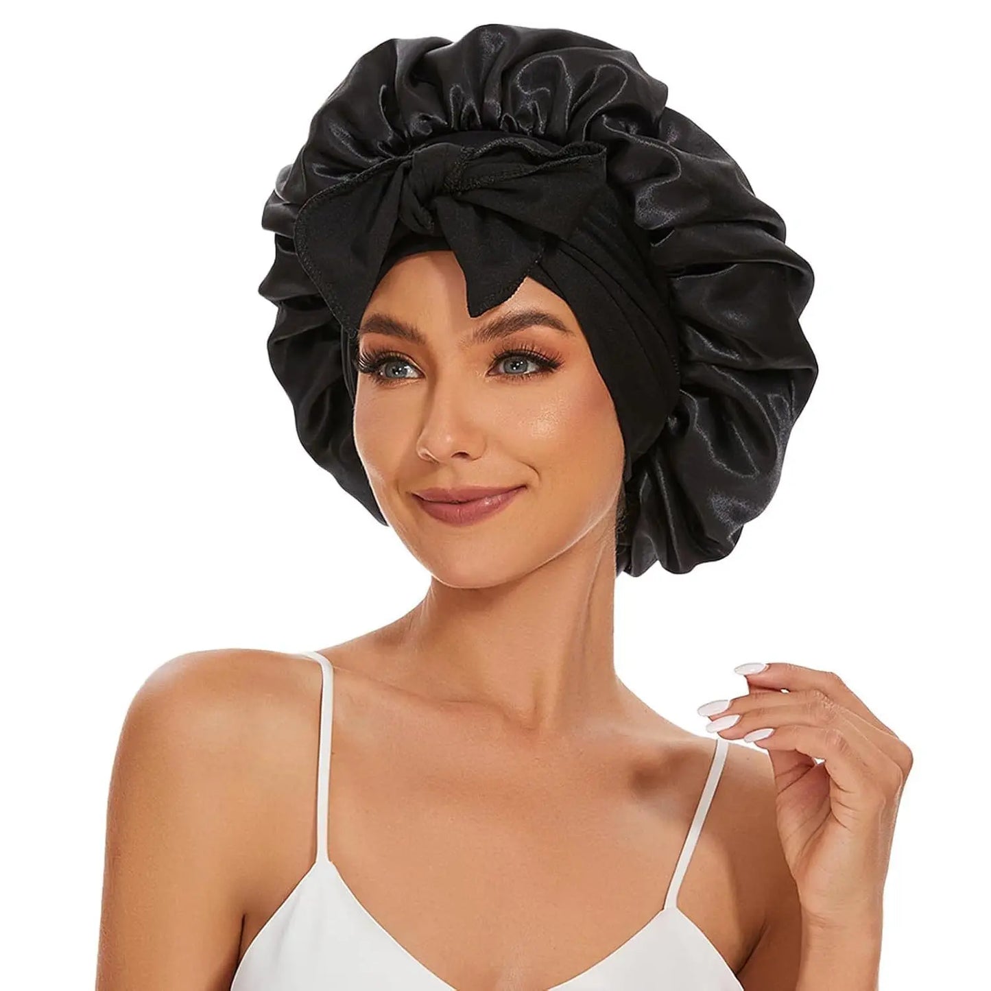 Large Silk Bonnet, Satin Bonnets for Women, Silky Sleep Cap with Tie Band, Braid Bonnet for Sleeping Curly Hair, Silk Hair Wrap,