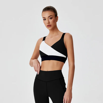 Sports Yoga Clothing Set High Stretch Colorblocking Bra Tank Top Flared Pants Trousers Fitness Clothing