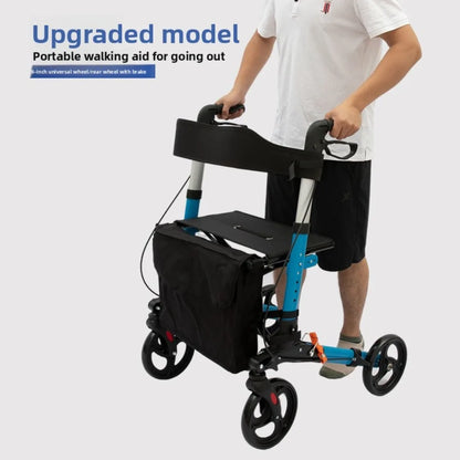 Upgraded Aluminum Portable Assistive Walking Support Rollator Foldable Walker with Seat & Adjustable Height Mobility Aid Cart